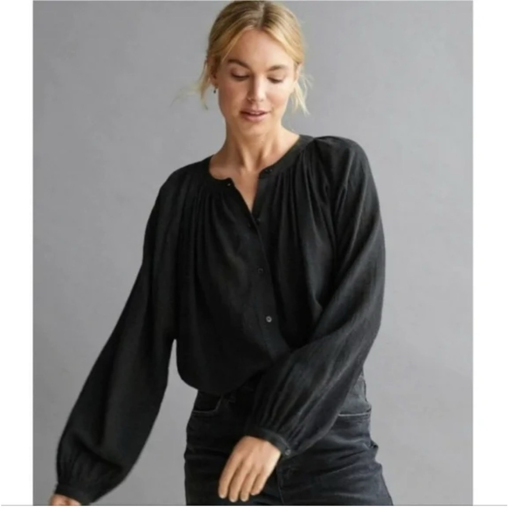 Jenni Kayne Willow Long Sleeve Blouse Black ,wool Size M
